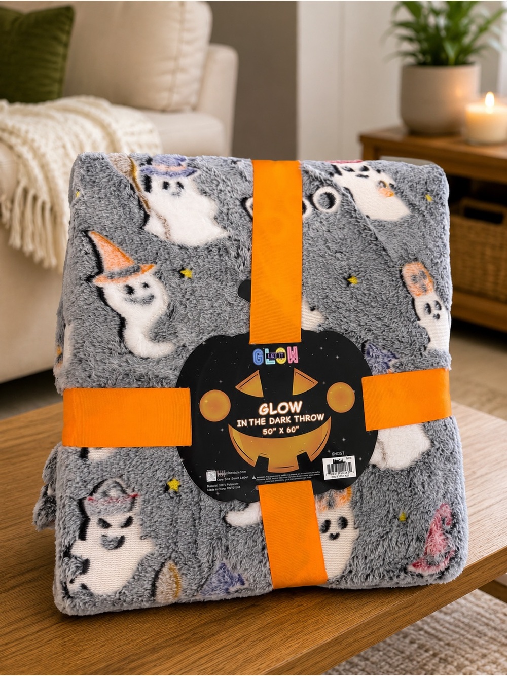 Glow-In-The-Dark Grey Ghost Kids Pajama Throw Blanket - Glow Brand